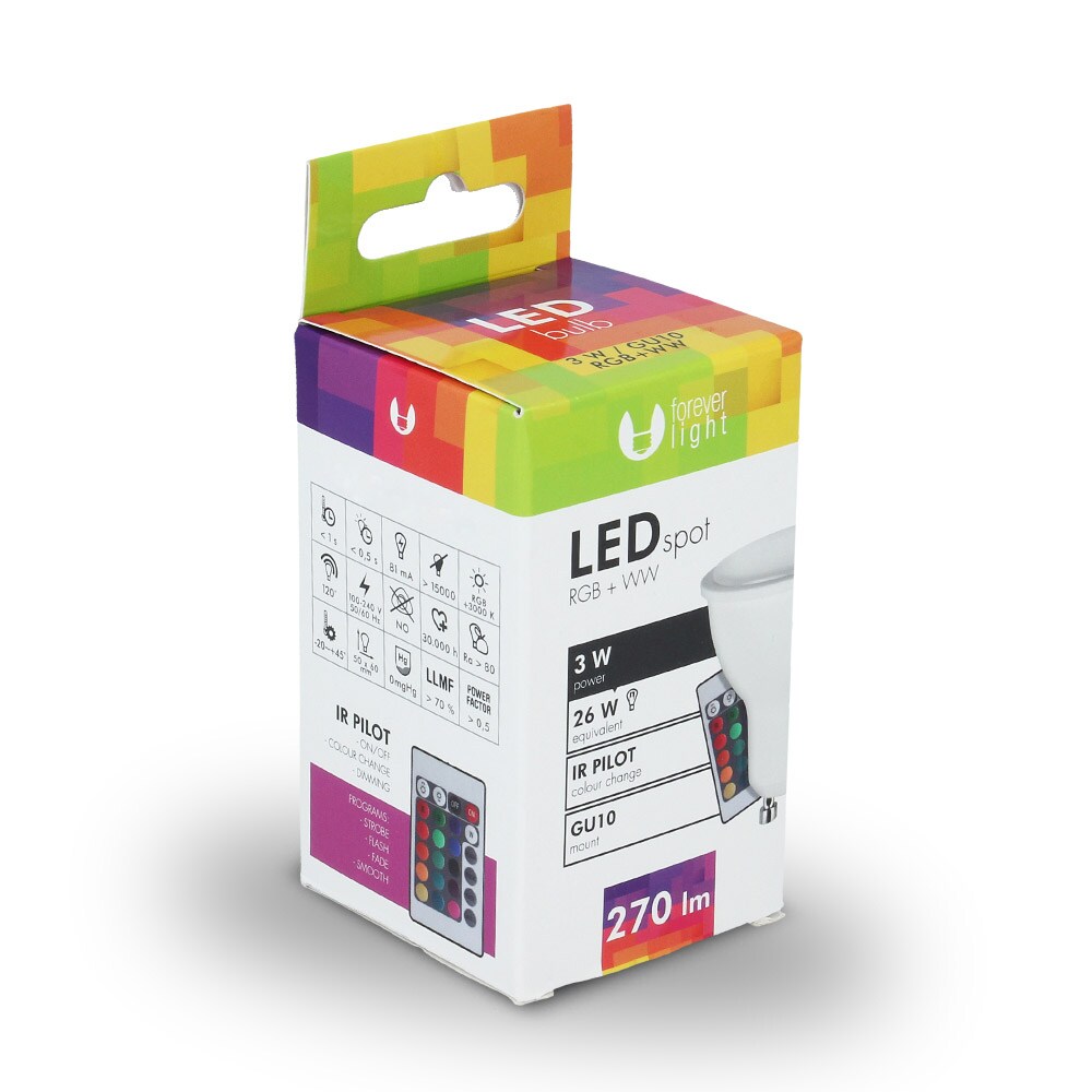 LED lampa GU10 3W RGB med fjärrkontroll