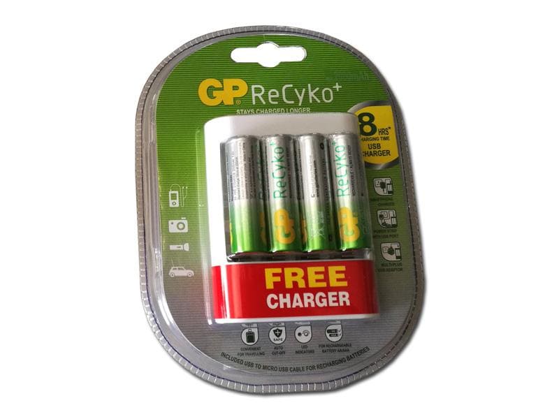 GP ReCyko USB batteriladdare + 4 AA batteri (2000mAh)