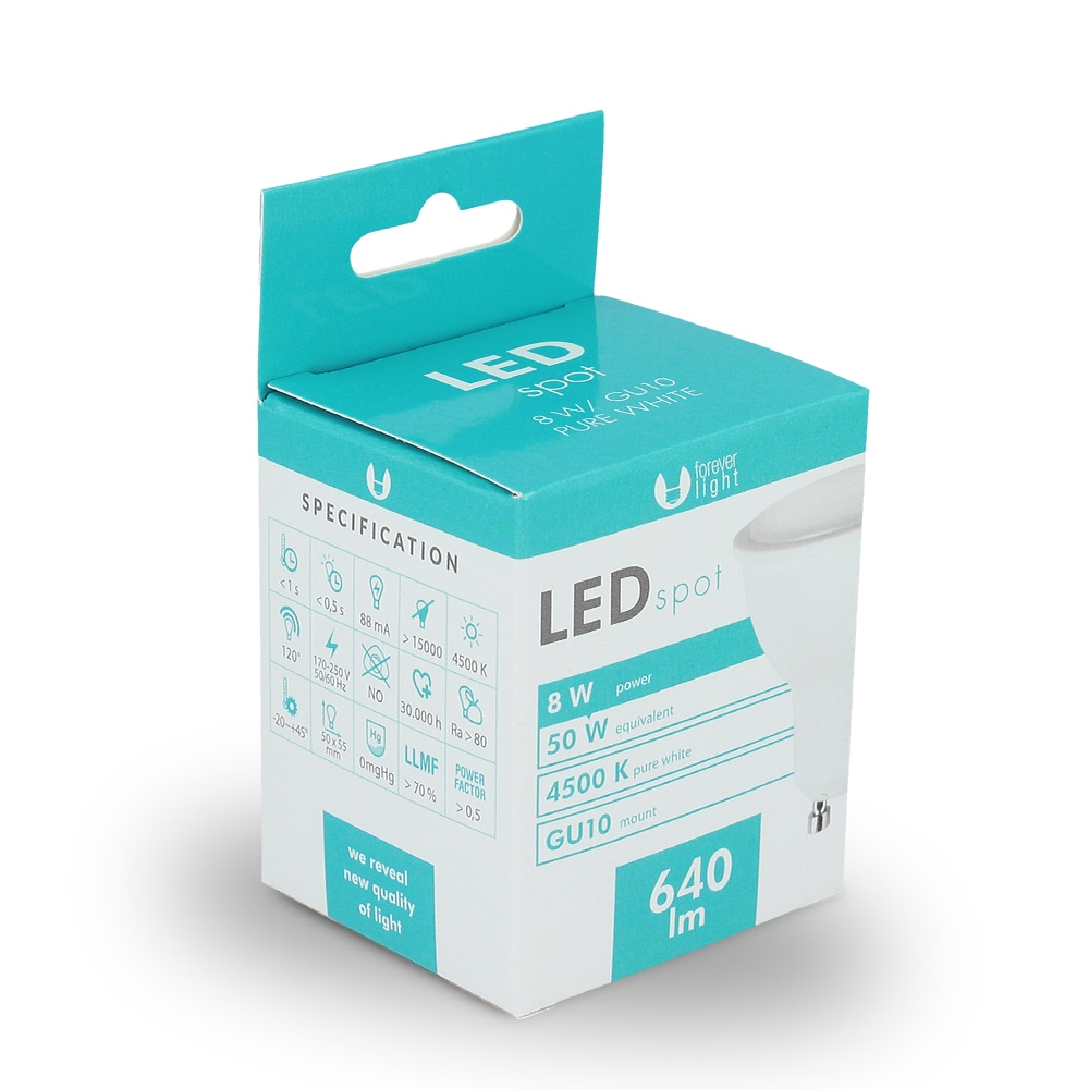 LED Lampa GU10 8W 230V - Natur vit