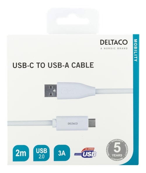 DELTACO USB-C till USB-A kabel - 2m