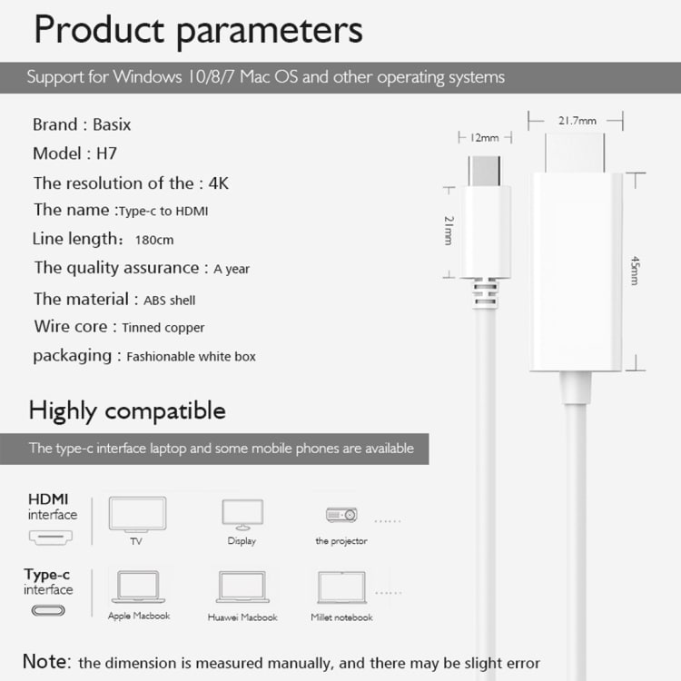 H7 USB Typ-C till HDMI adapter - 1,8 meter