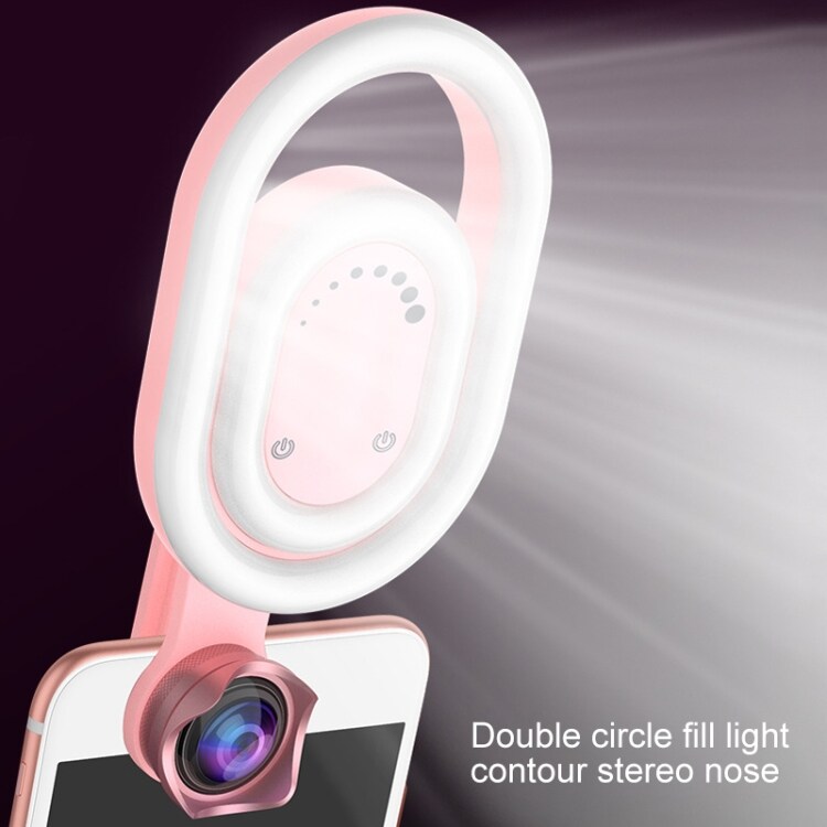 Vidvinkelsobjektiv med Ljus till Smartphone Rosa
