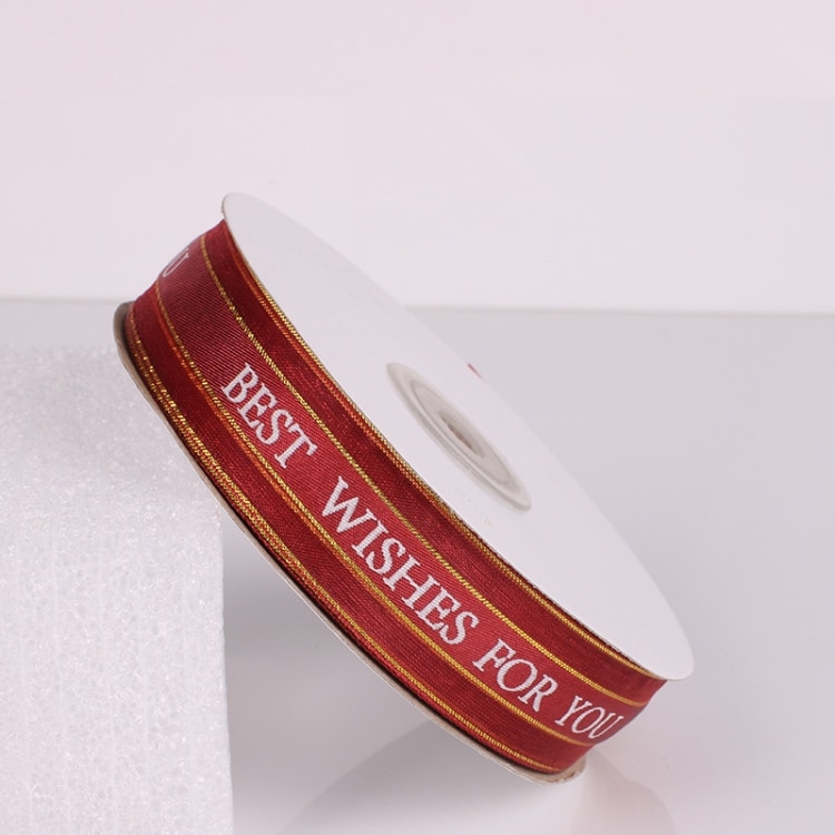 Exklusivt omslagsband / presentband med engelsk text 45m x 2.5cm -  Rött