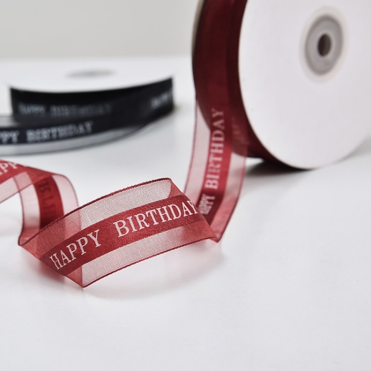 Exklusivt omslagsband / presentband Happy Birthday 45m x 2.5cm - Rött