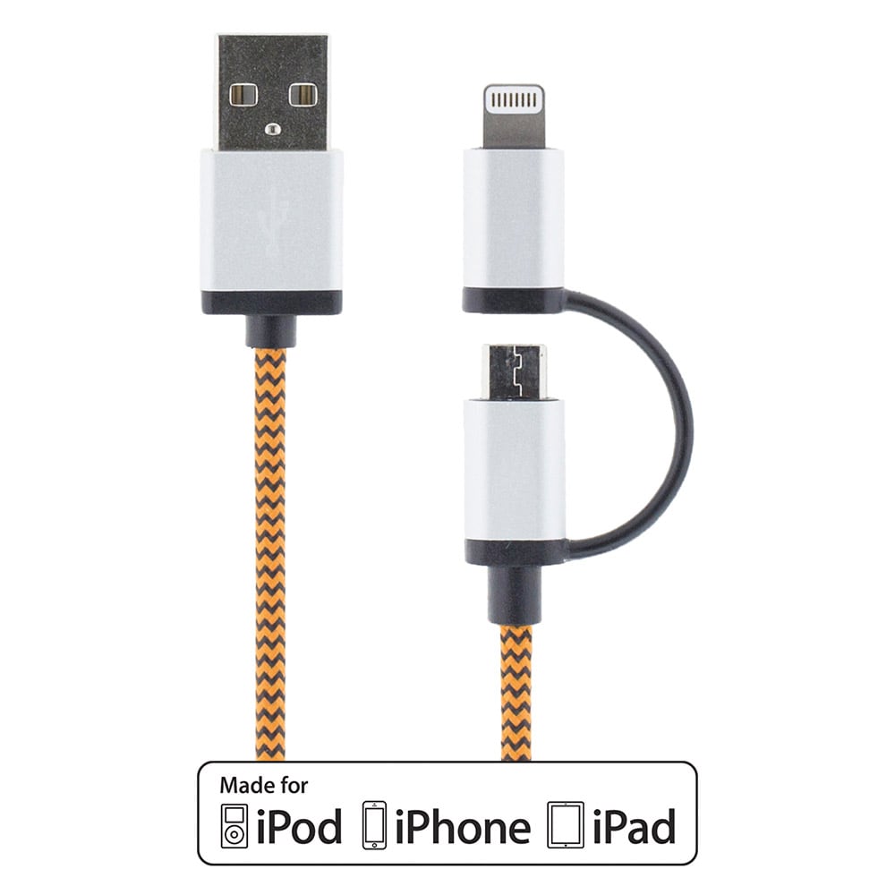 STREETZ Dual USB-kabel iPhone + MicroUSB laddkabel