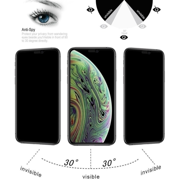 Sekretess skärmskydd i tempererat Glas iPhone XS Max / iPhone 11 Pro Max