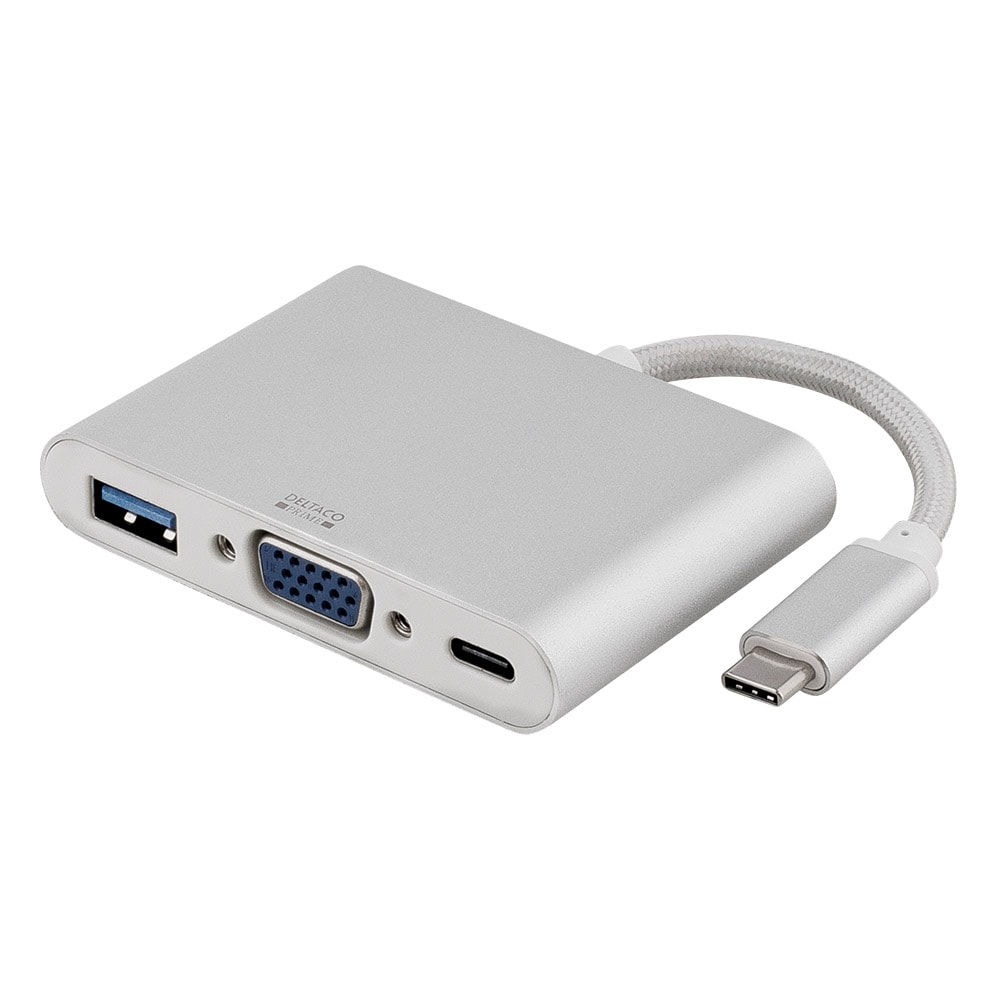 DELTACO PRIME adapter USB-C till VGA+USB-A Omvandlare