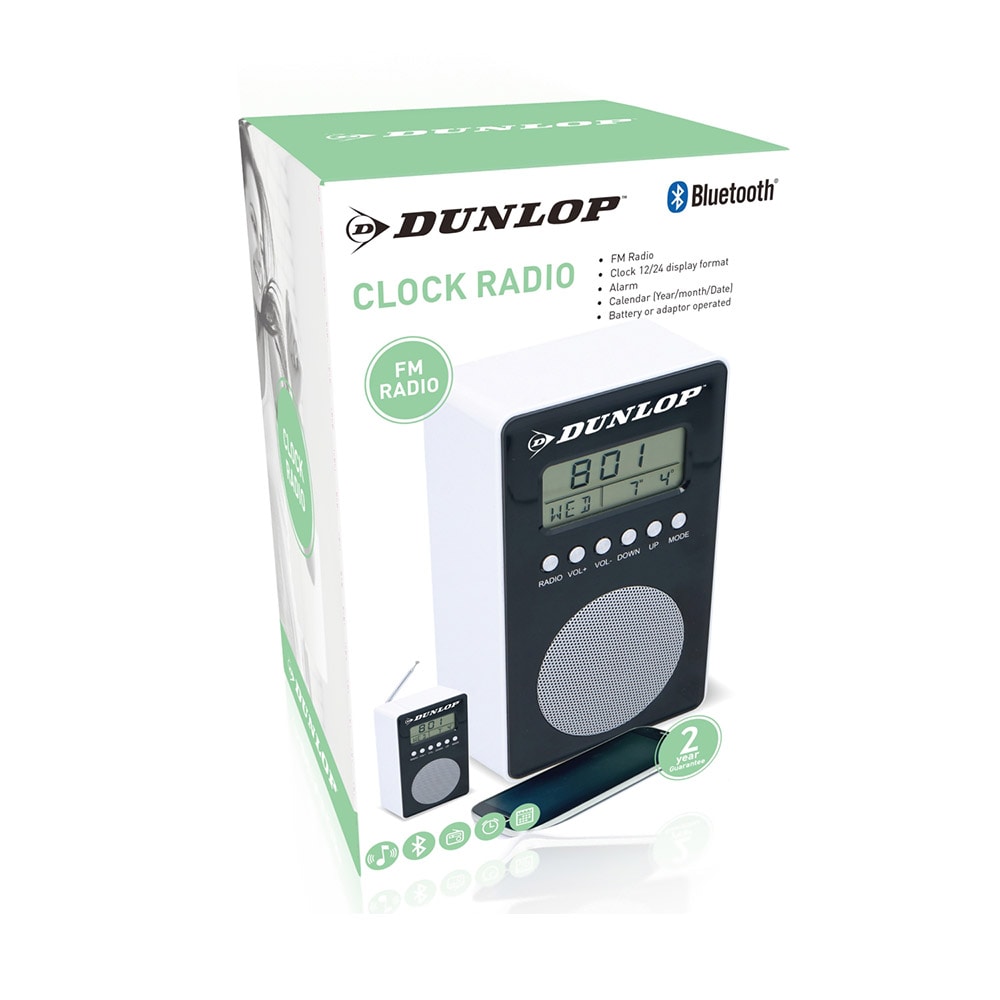Dunlop Klockradio 85x143mm Svart/Vit
