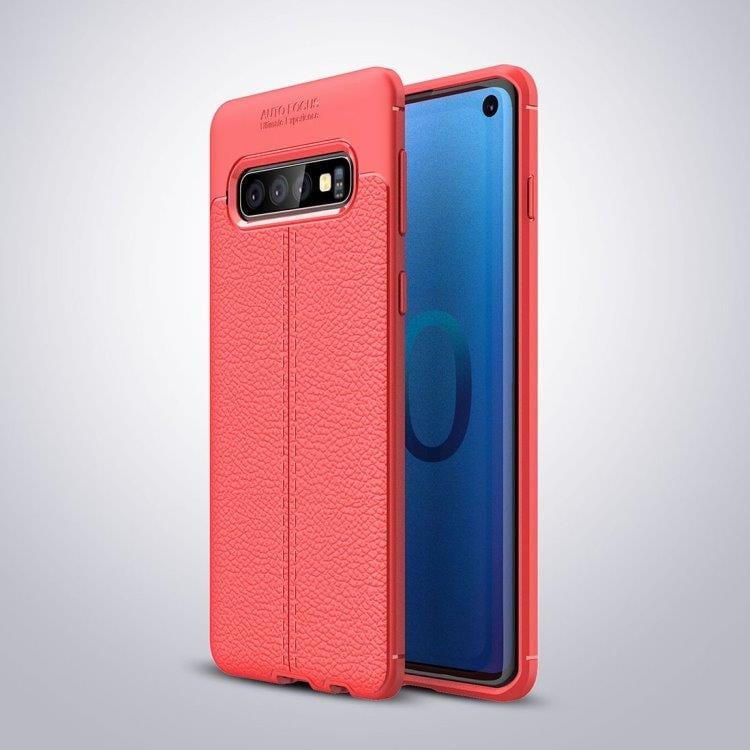 Läderimitation i silikon Skal till Samsung Galaxy S10 - Rött