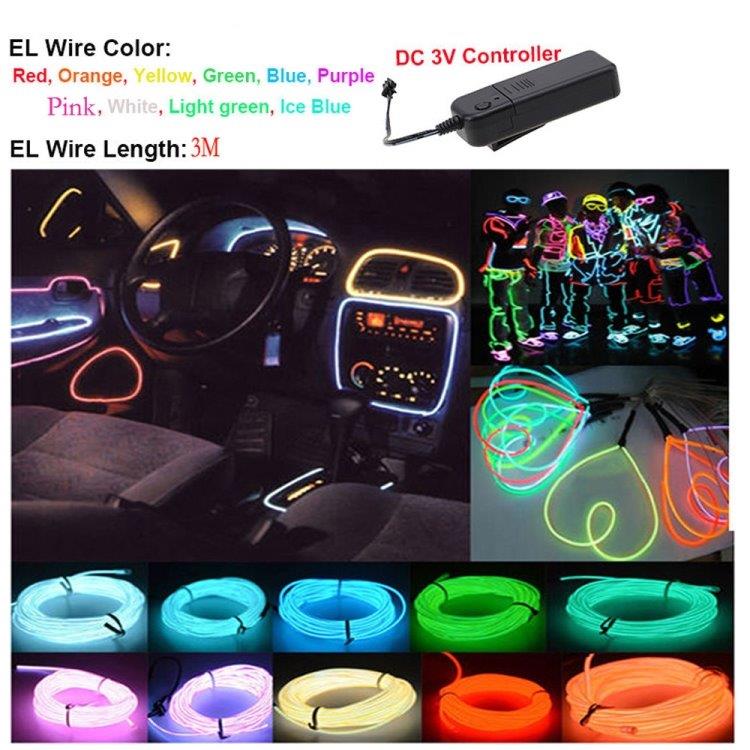 LED Glowstrip neonslinga 3 m / böjbar LED-ljusslinga / dekorationsljus till fest, bil och hem