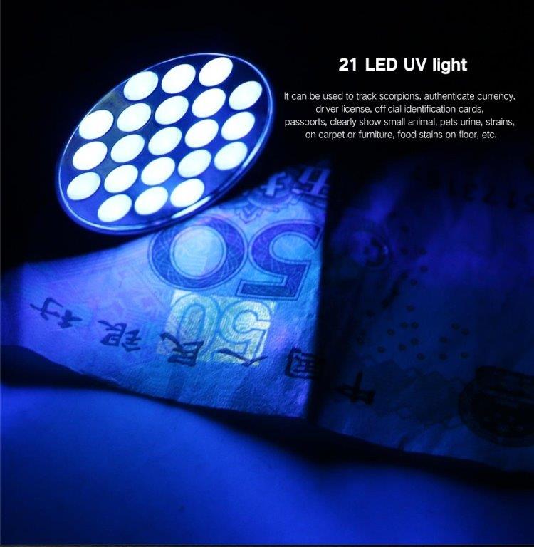 UV 21 LEDs 395NM Ultra Violet Ficklampa - Upptäcker Hundurin