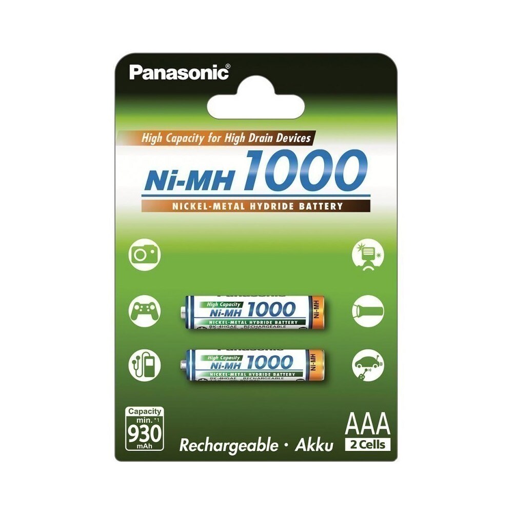 Panasonic High Capacity Laddningsbara 1000mAh AAA batterier 2-pack