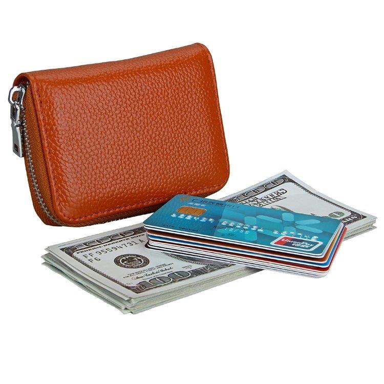 Plånbok dragkedja RFID Brun
