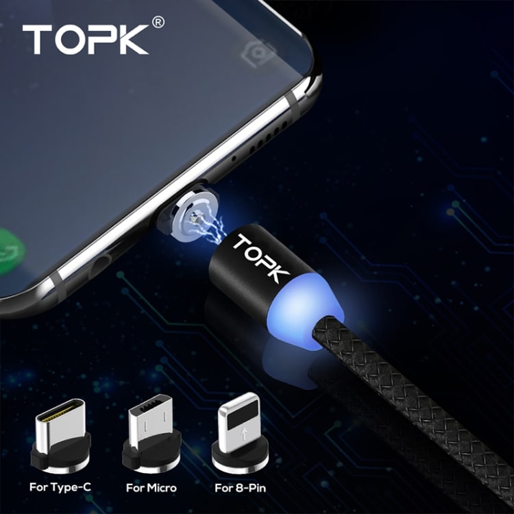 LED TOPK 1m 2.1A Laddkabel iPhone & Usb Typ-C & Micro-usb