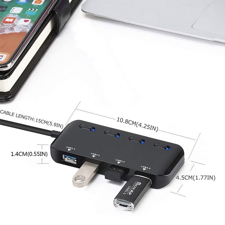 4 portars USB 3.0 Hubb med switch
