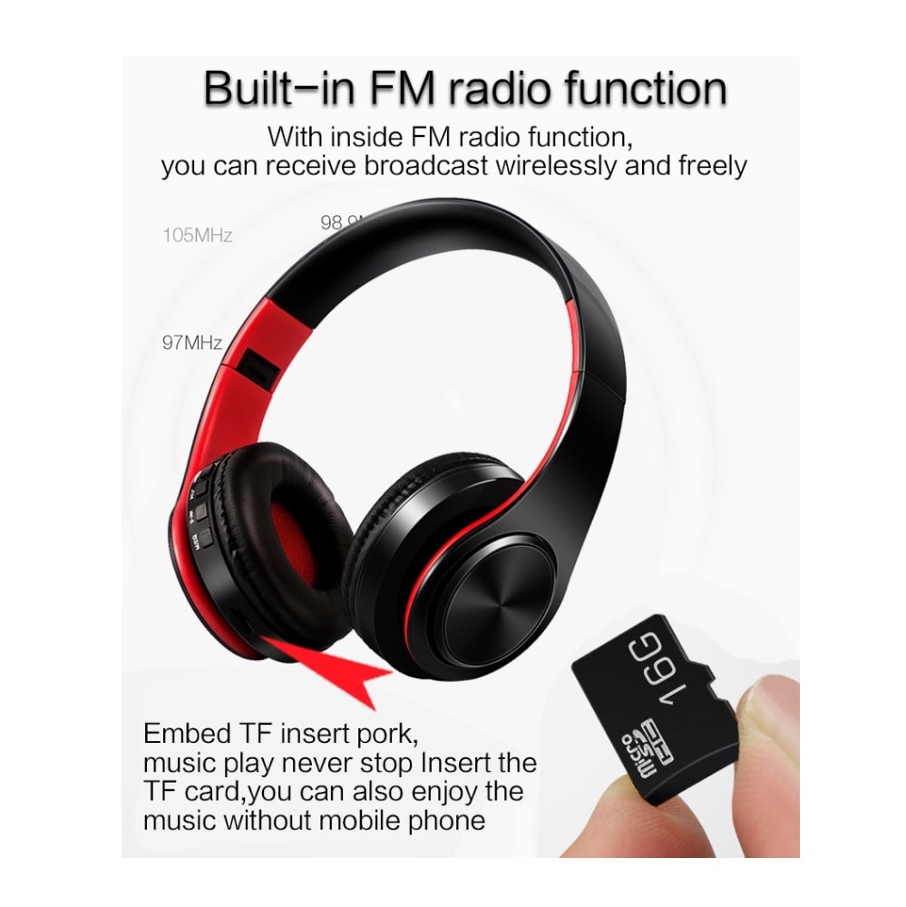 HIFI Bluetooth Hörlurar - SD-kort & FM