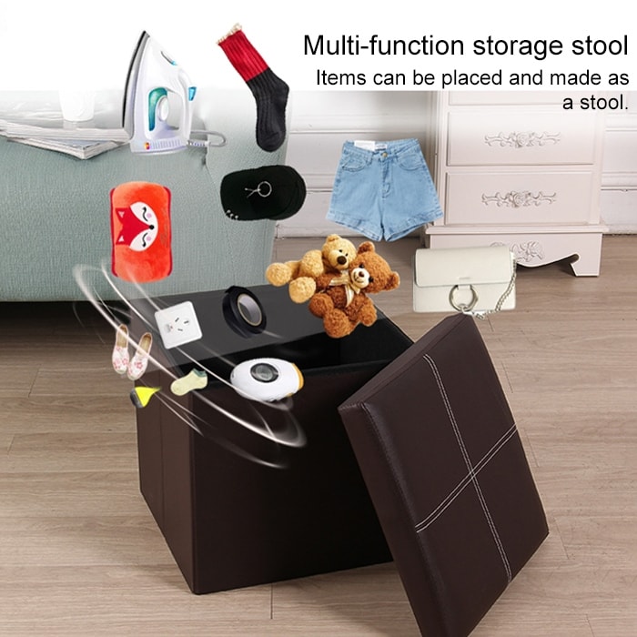 Sittpuff / Fotpall med smart förvaring i imitationsläder 30cm