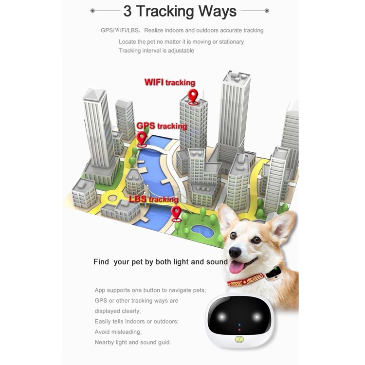 GPS + LBS + WiFi Tracker för husdjur