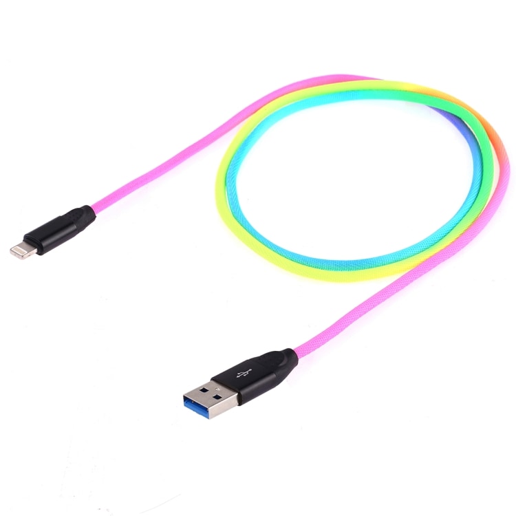 1m USB till 8 Pin lightning laddkabel -Regnbågsfärg