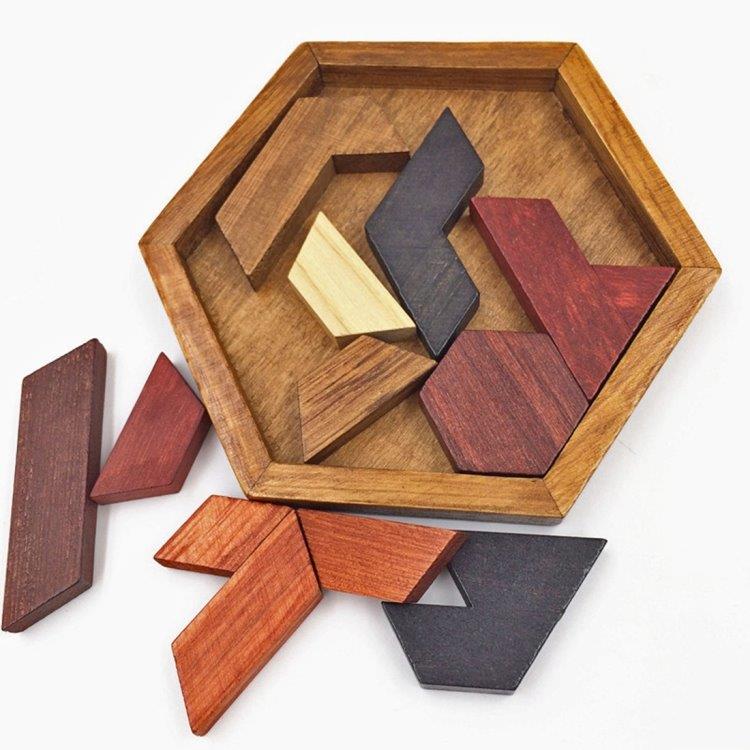 Träpussel / pussel i trä / hexagonpussel med hexagonmönster