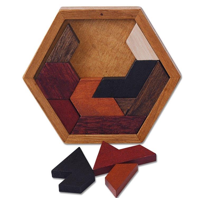 Träpussel / pussel i trä / hexagonpussel med hexagonmönster