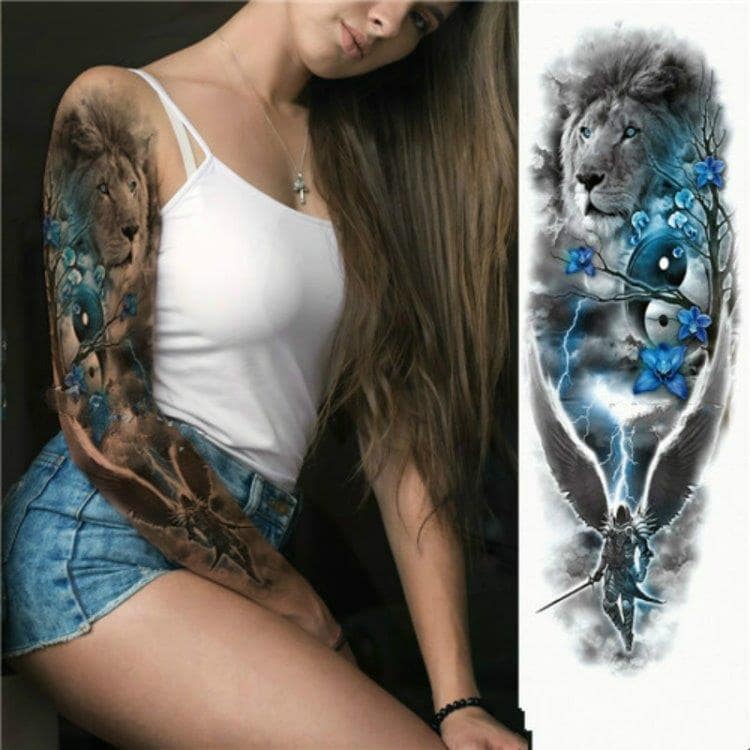 Tillfällig tatuering - Lejon/blå