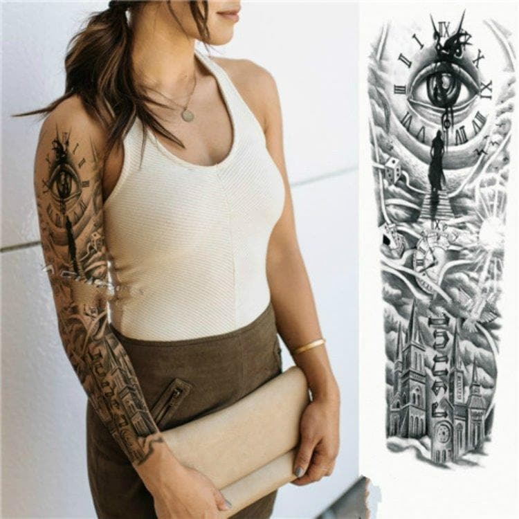 Tatuering sleeve - Öga/klocka