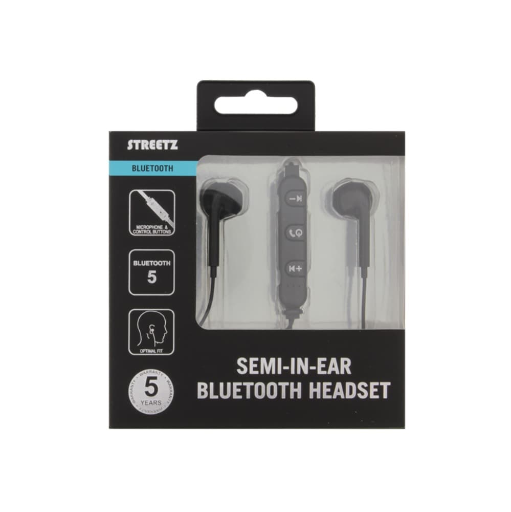STREETZ semi-in-ear Bluetooth headset - svarta