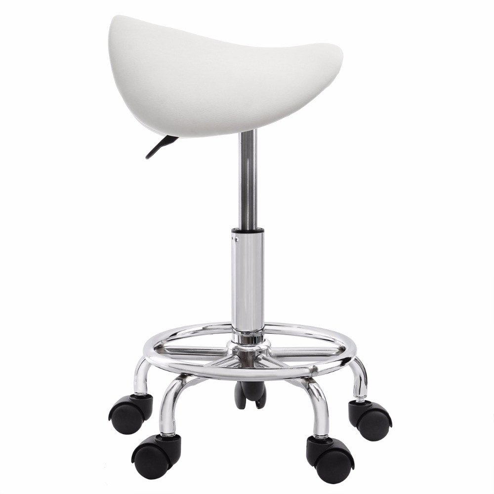 Ergonomisk sadelstol vit / höj- och sänkbar behandlingsstol med hjul / frisörstol / salongsstol
