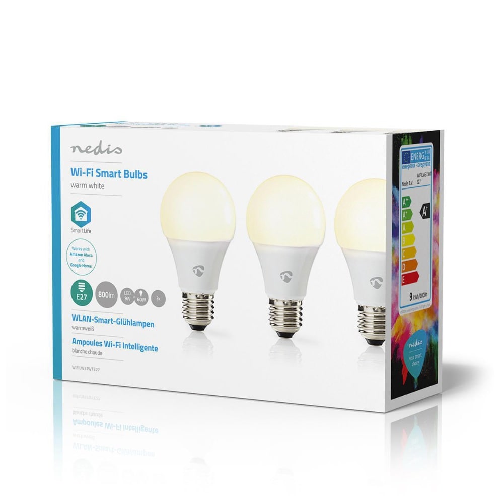 Nedis SmartLife Wi-Fi LED-lampa Varmvit E27 3-pack
