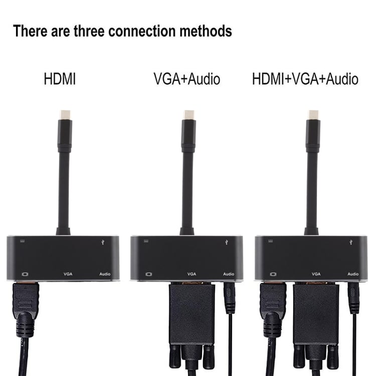 3 i 1 USB-Typ-C till PD + HDMI + VGA + Audio + USB 3.0 Hona