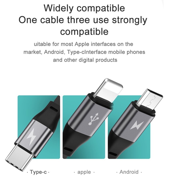 Utdragbar Datakabel med tre uttag - USB-C , lightning och Micro USB