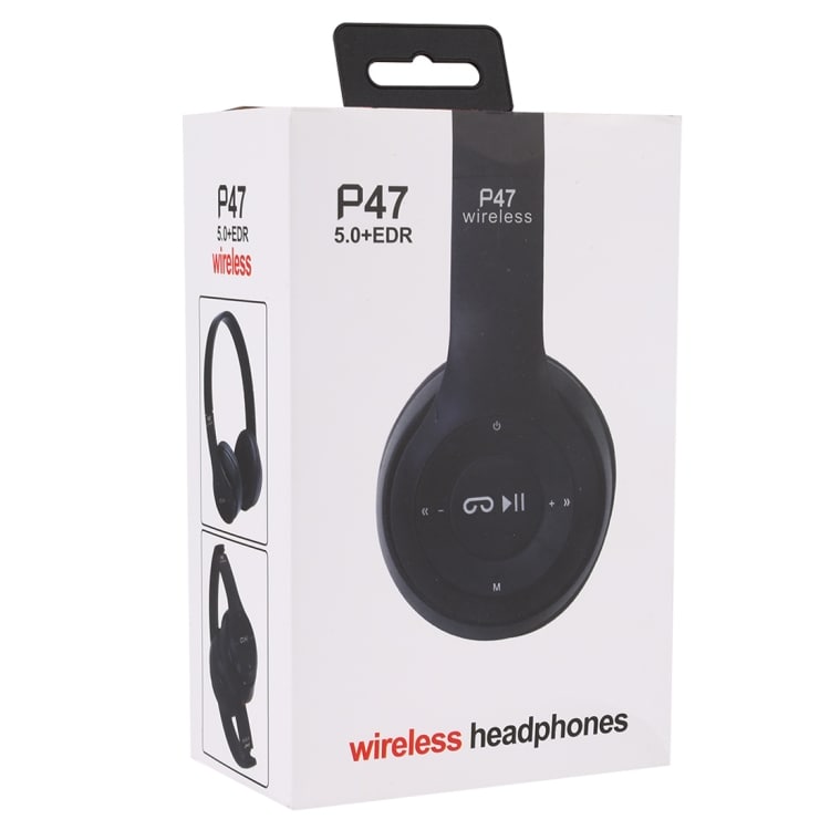 Trådlösa P47 Bluetooth hörlurar med 3.5 mm uttag - Svart