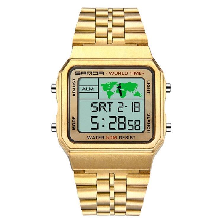 SANDA 500 - Guldig Elektronisk Klocka med karta