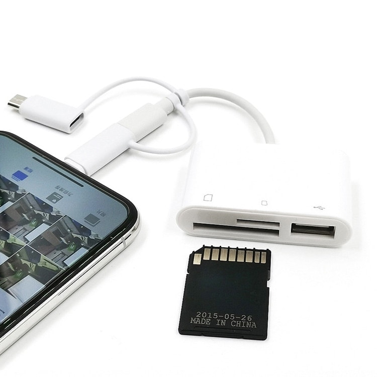 OTG Adapter USB-C / iPhone till USB 2.0 + SD / MicroSD