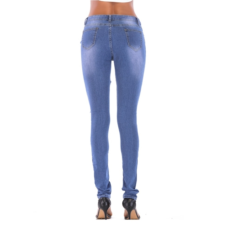 Strech Jeans med hål Blå - S