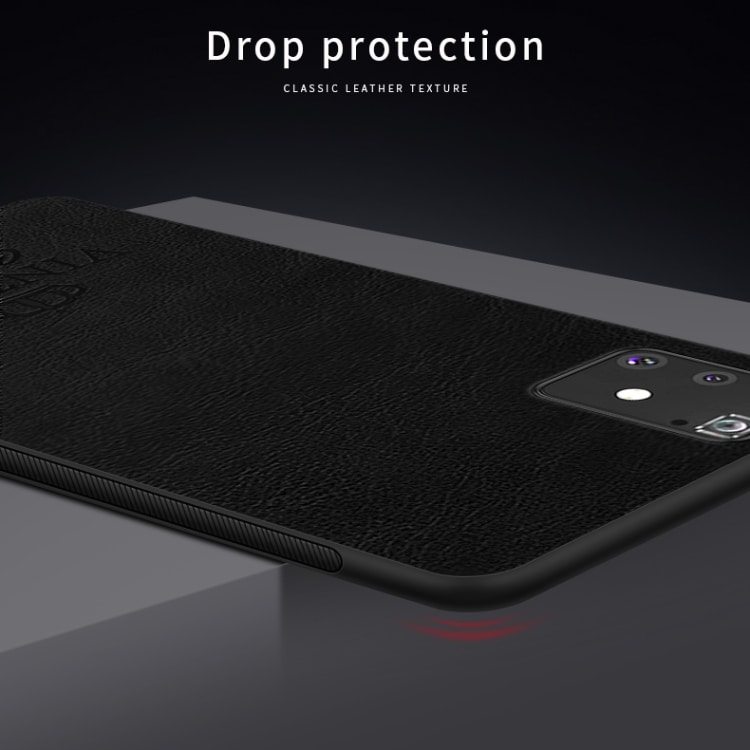 TPU skyddsskal med lädertextur till Samsung Galaxy A91 / S10 Lite, svart