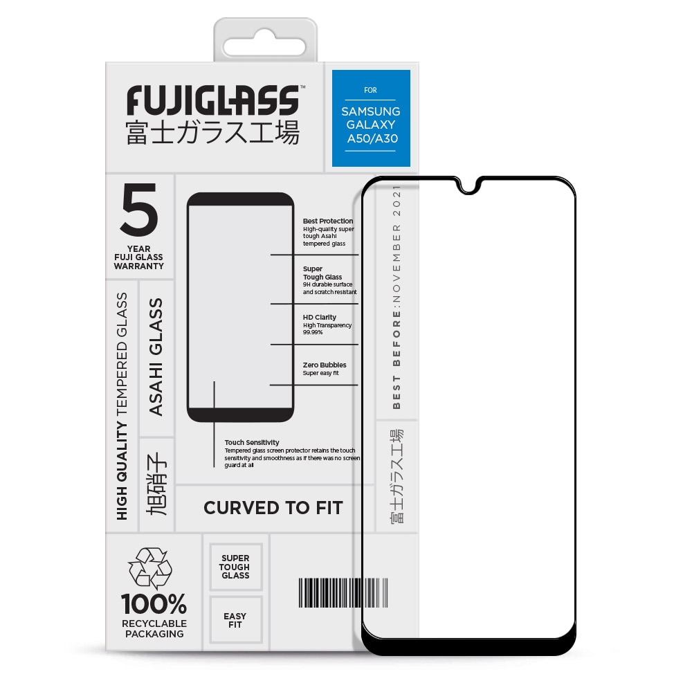 Fuji Curved Tempererat Skärmskydd till Samsung Galaxy A50/A30 Klar/Svart