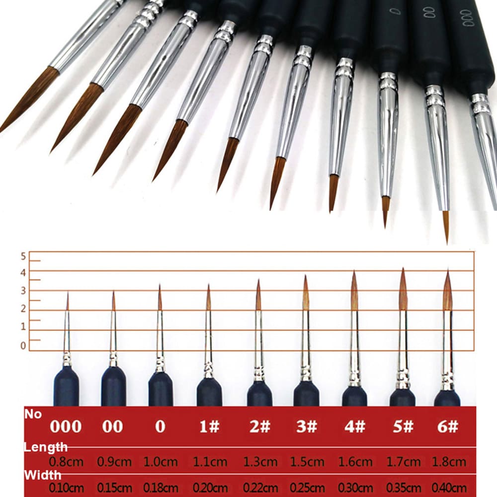 Detaljpenslar 9-pack med varierande borstlängd