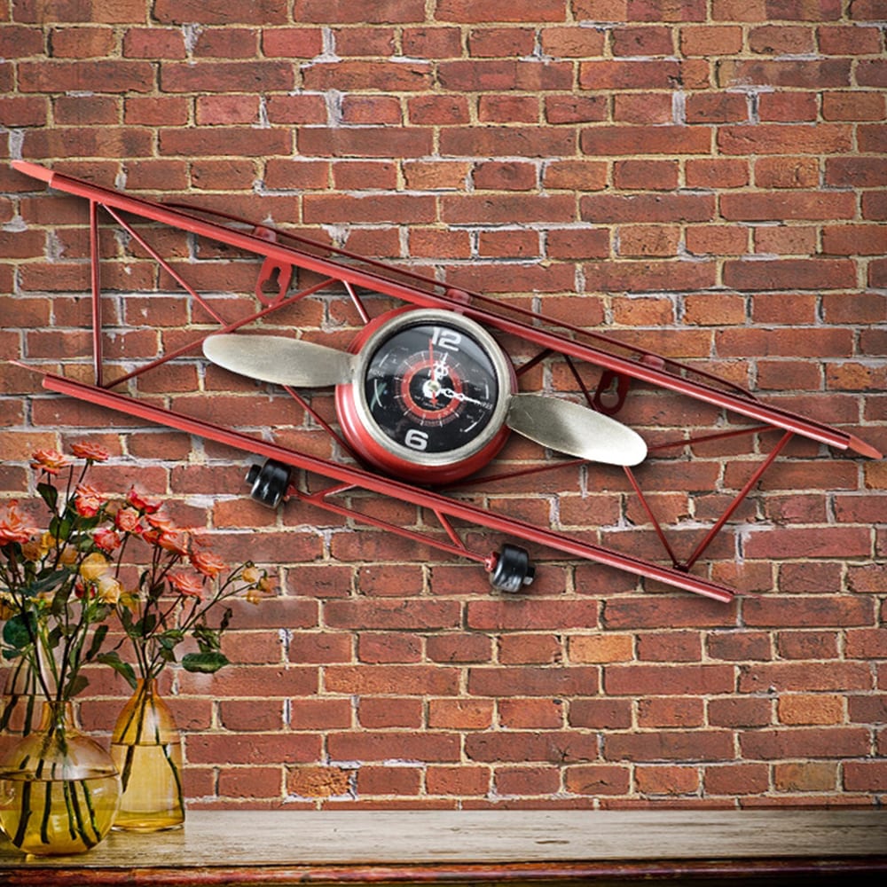 Vintage Väggklocka Flygplan - Röd