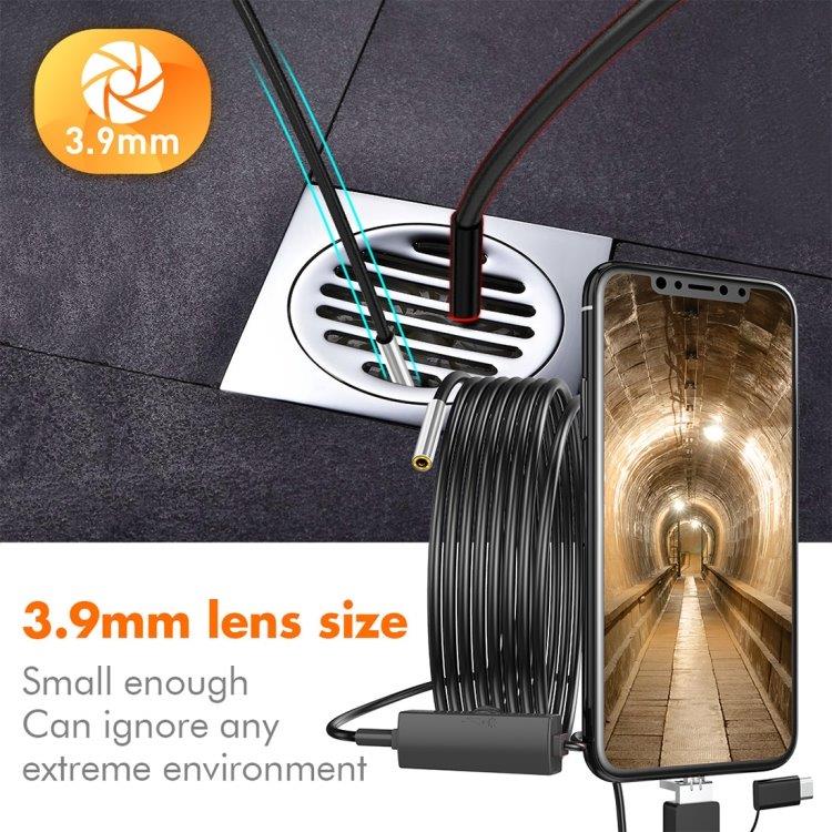 Vattentät inspektionskamera – 5 meter flexibel kabel, HD-upplösning och LED-belysning