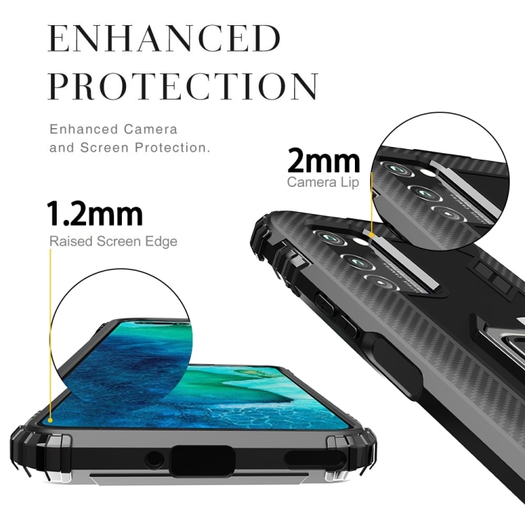 Shockproof Carbon Fiber skal med ringhållare Huawei Honor V30 Pro, Svart