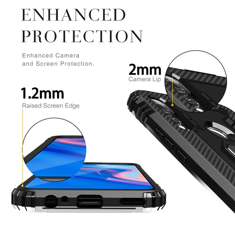 Shockproof Carbon Fiber skal med ringhållare Huawei P Smart Z, Svart