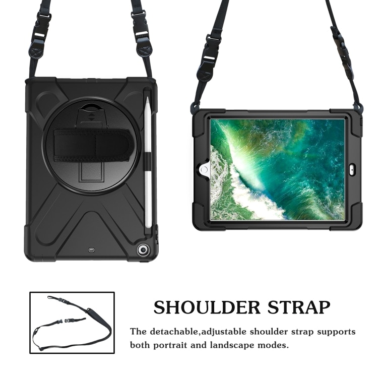 Skyddsskal med handrem, axelband, ställ & pennhållare iPad 9.7, Svart