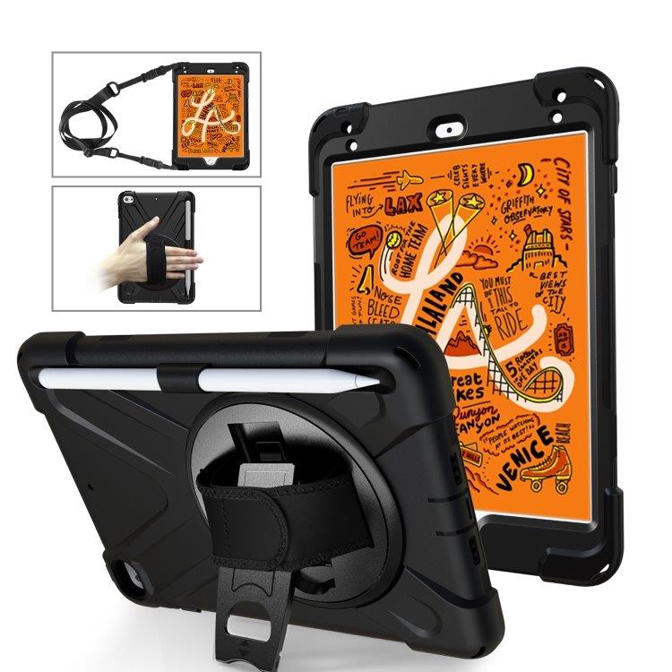 Skyddsskal med handrem, axelband, ställ & pennhållare iPad Mini 5, Svart