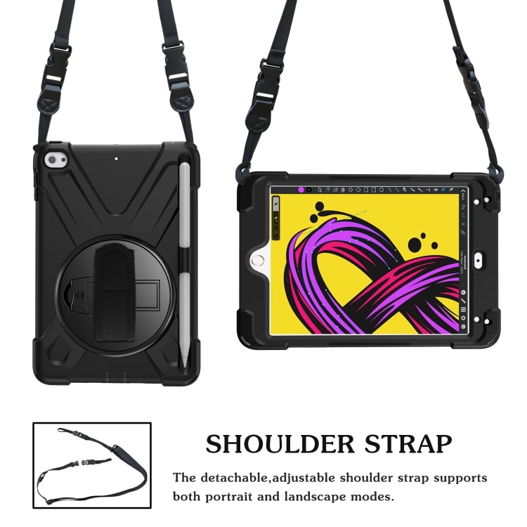 Skyddsskal med handrem, axelband, ställ & pennhållare iPad Mini 5, Svart