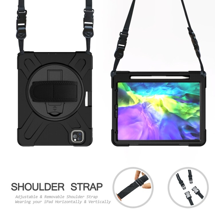 Skyddsskal med handrem, axelband, ställ & pennhållare iPad Pro 11, Svart