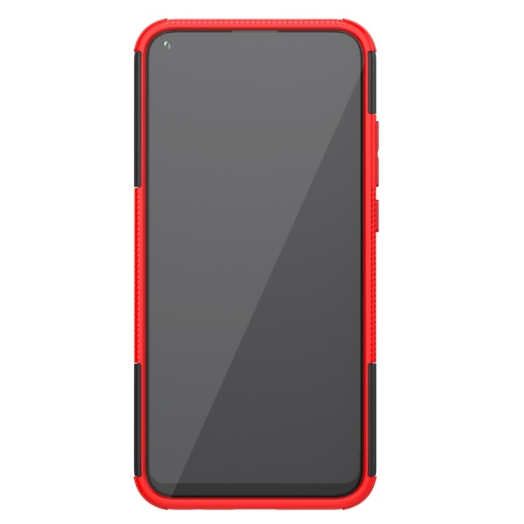 Skyddsskal med ställ och däckmönster Huawei Y7P, Svart+Röd