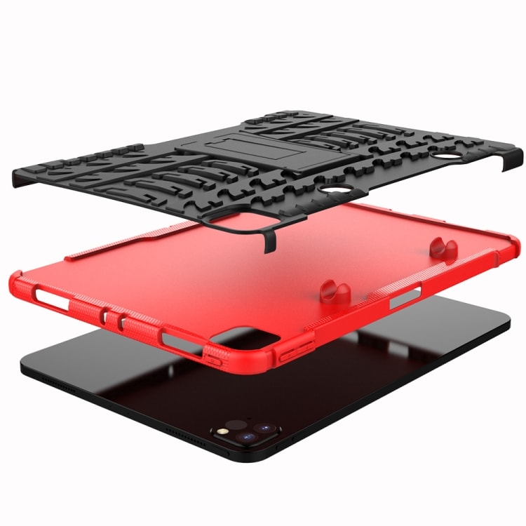 Skyddsskal med ställ och däckmönster iPad Pro 11 (2020), Svart+Röd