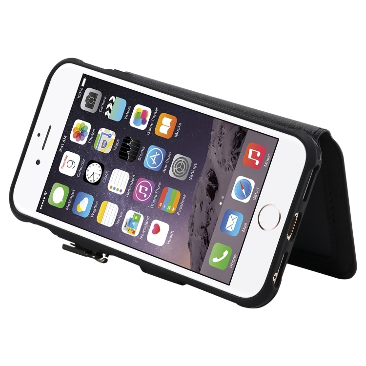 Shockproof plånboksskal med ställ iPhone 6 / 6S / 7 / 8 / SE 2020, Svart